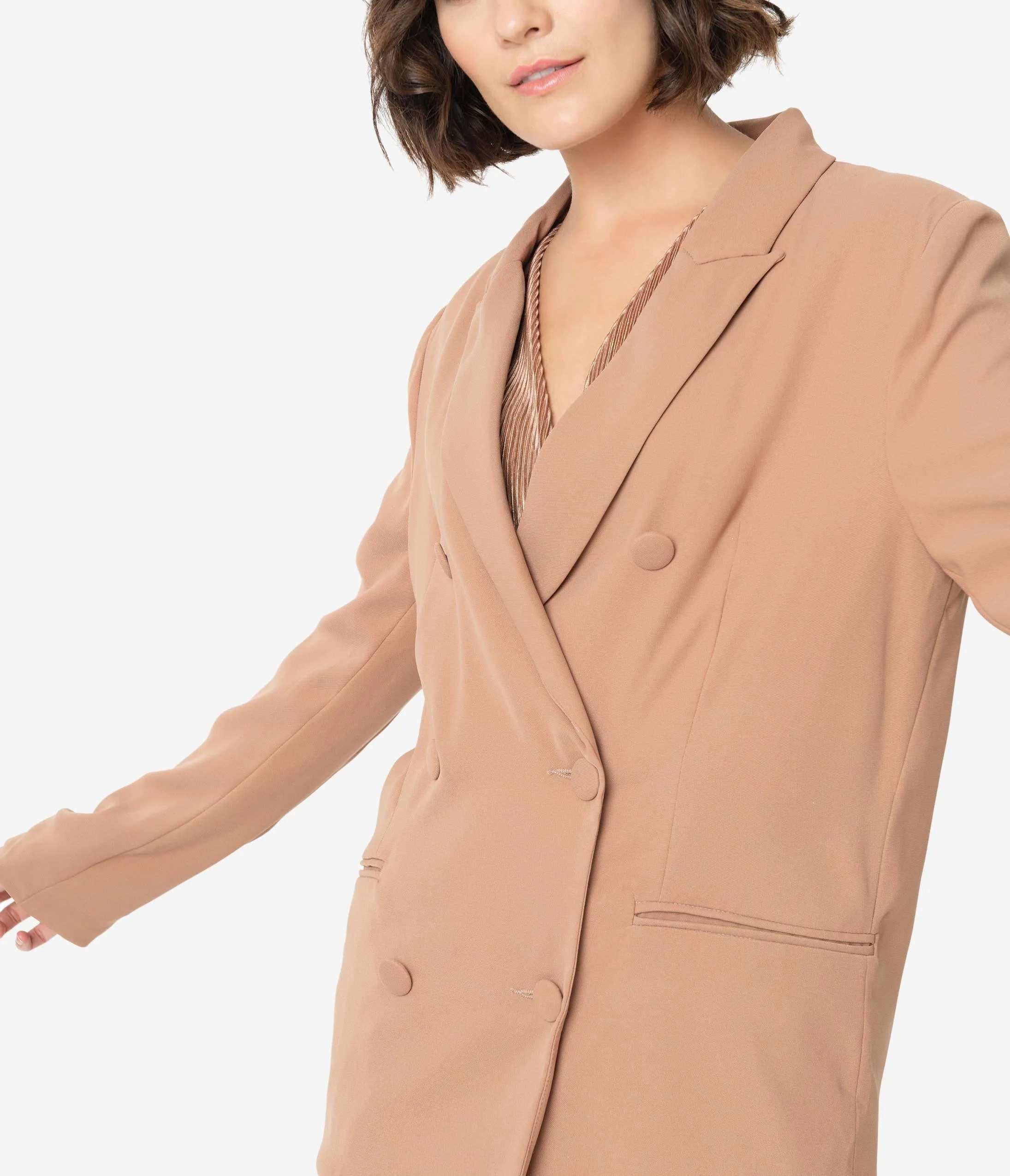 1980s Style Tan Double Breasted Long Sleeve Blazer