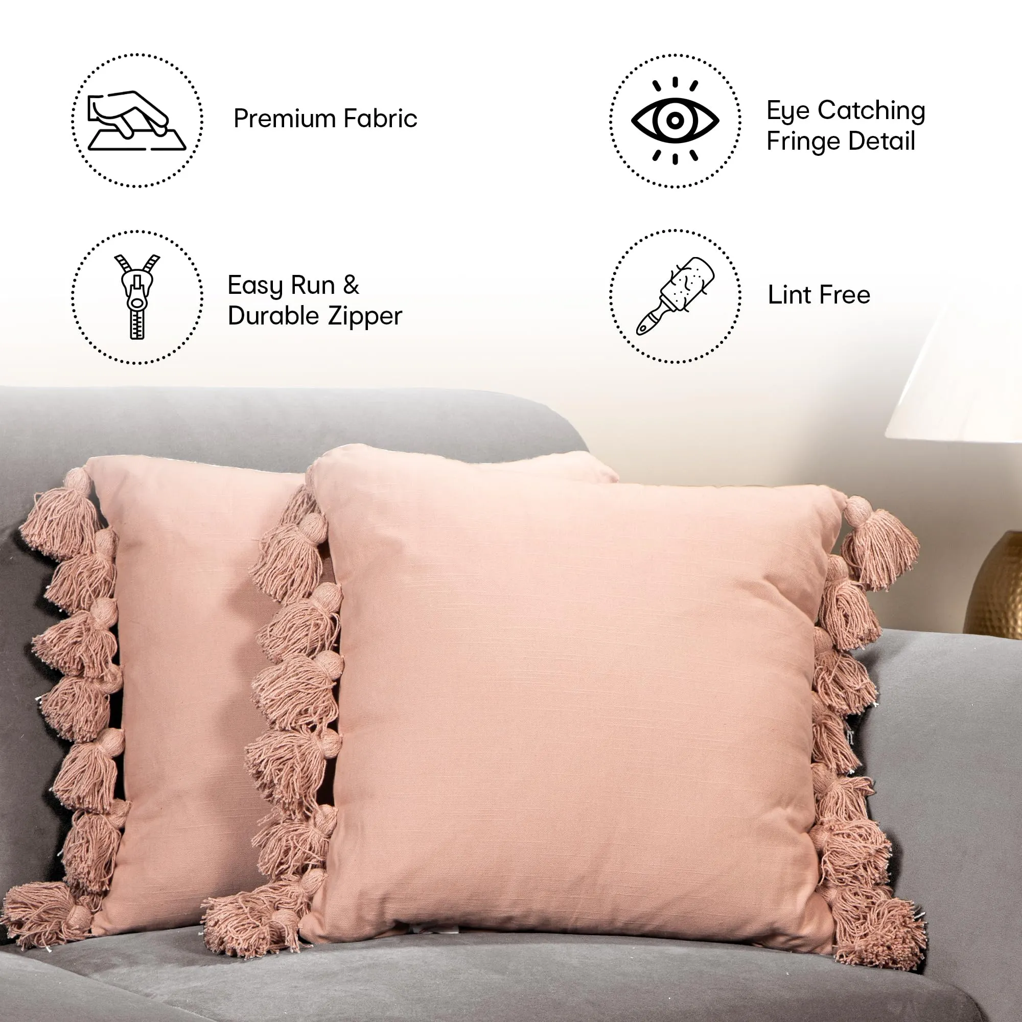 Anko Australia Cushion Cover Set of 4 | 100% Cotton Square Decorative Covers | Throw/Pillow Cushion Covers | Cushion Covers for Sofa, Living Room (Without Filler) | 16 x 16 Inches| Pink