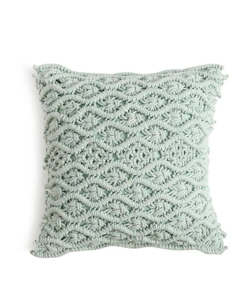 Aqua Green Macramé Fringes Cushion Cover | 18 x 18 inches