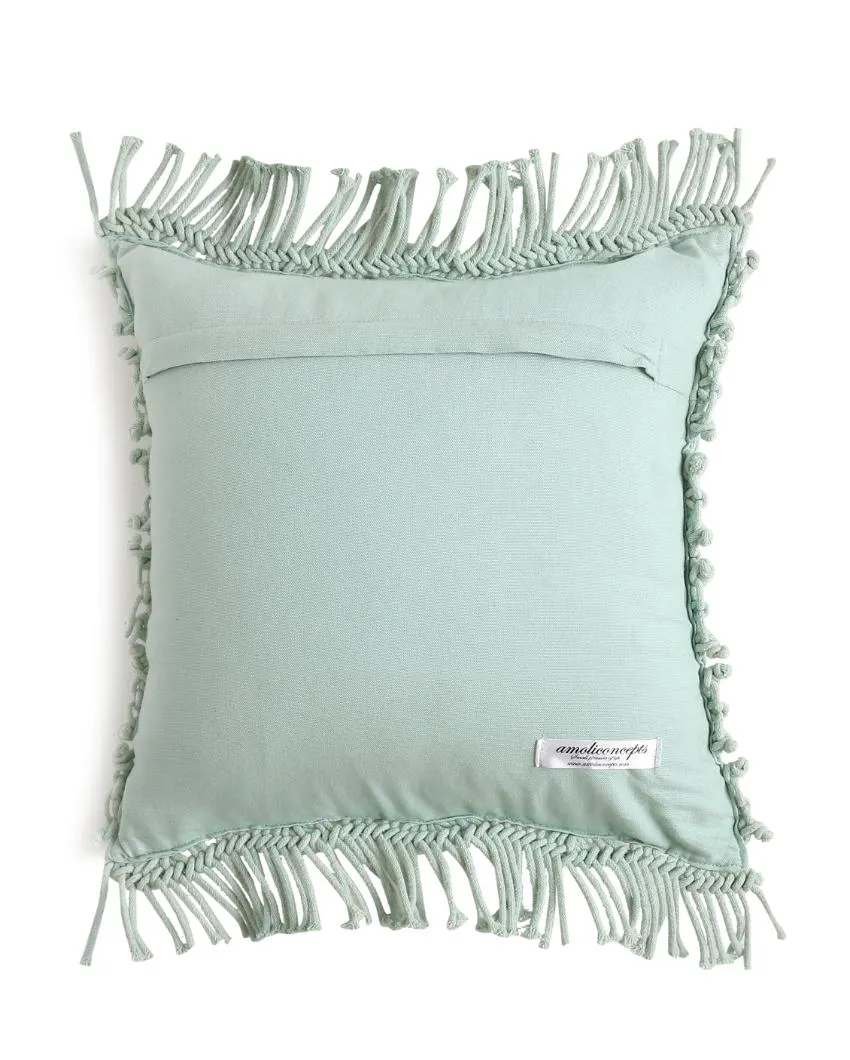 Aqua Green Macramé Fringes Cushion Cover | 18 x 18 inches