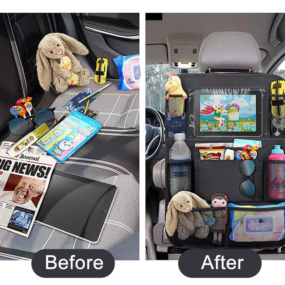 Backseat Organizer with Touch Screen Tablet Holder   9 Storage Pockets