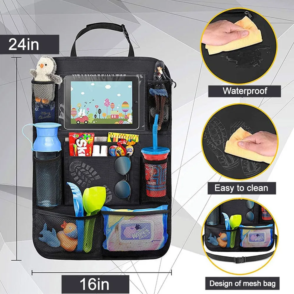 Backseat Organizer with Touch Screen Tablet Holder   9 Storage Pockets