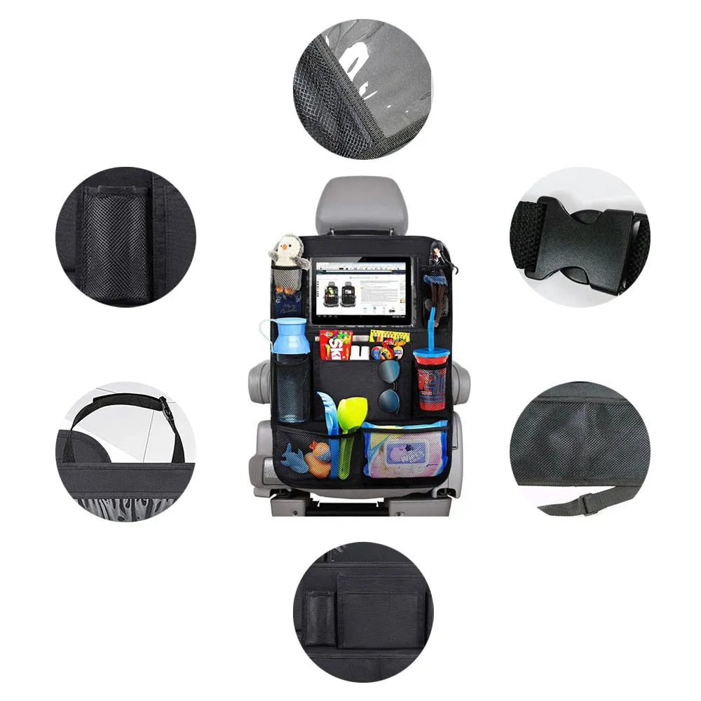 Backseat Organizer with Touch Screen Tablet Holder   9 Storage Pockets