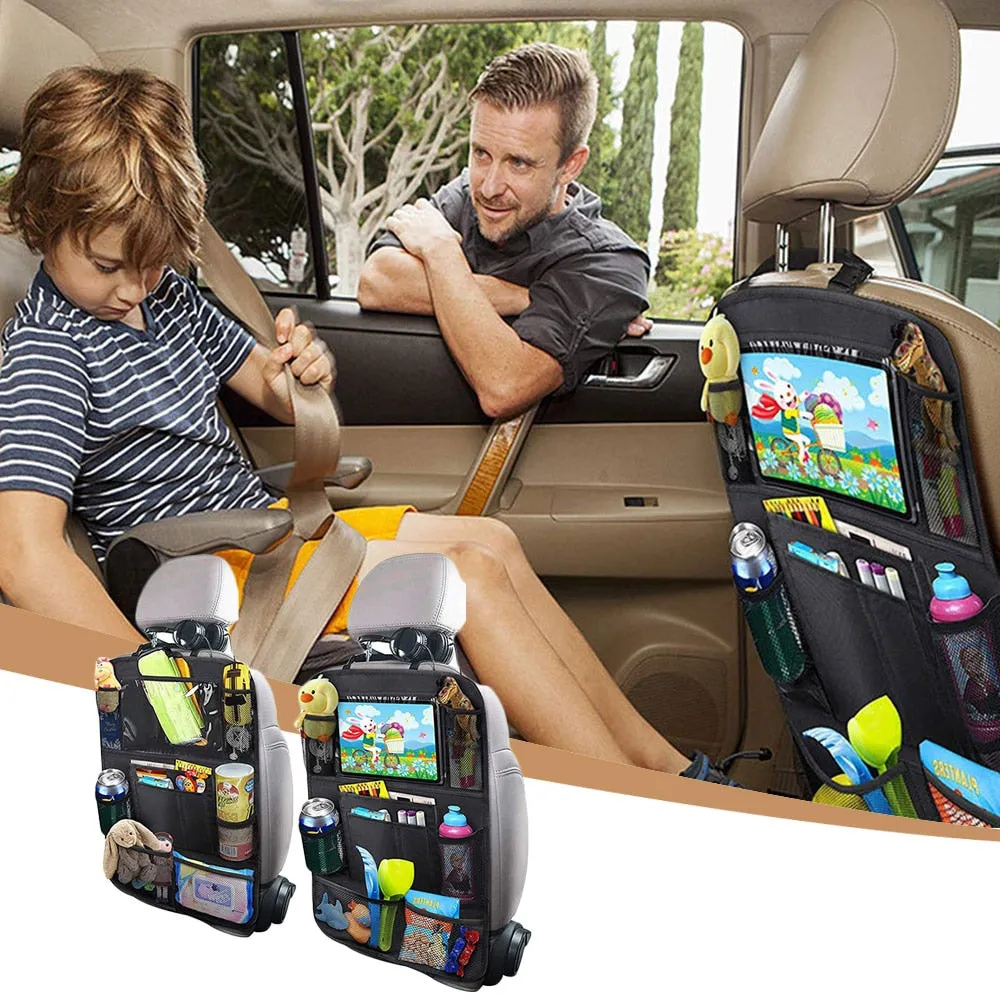 Backseat Organizer with Touch Screen Tablet Holder   9 Storage Pockets