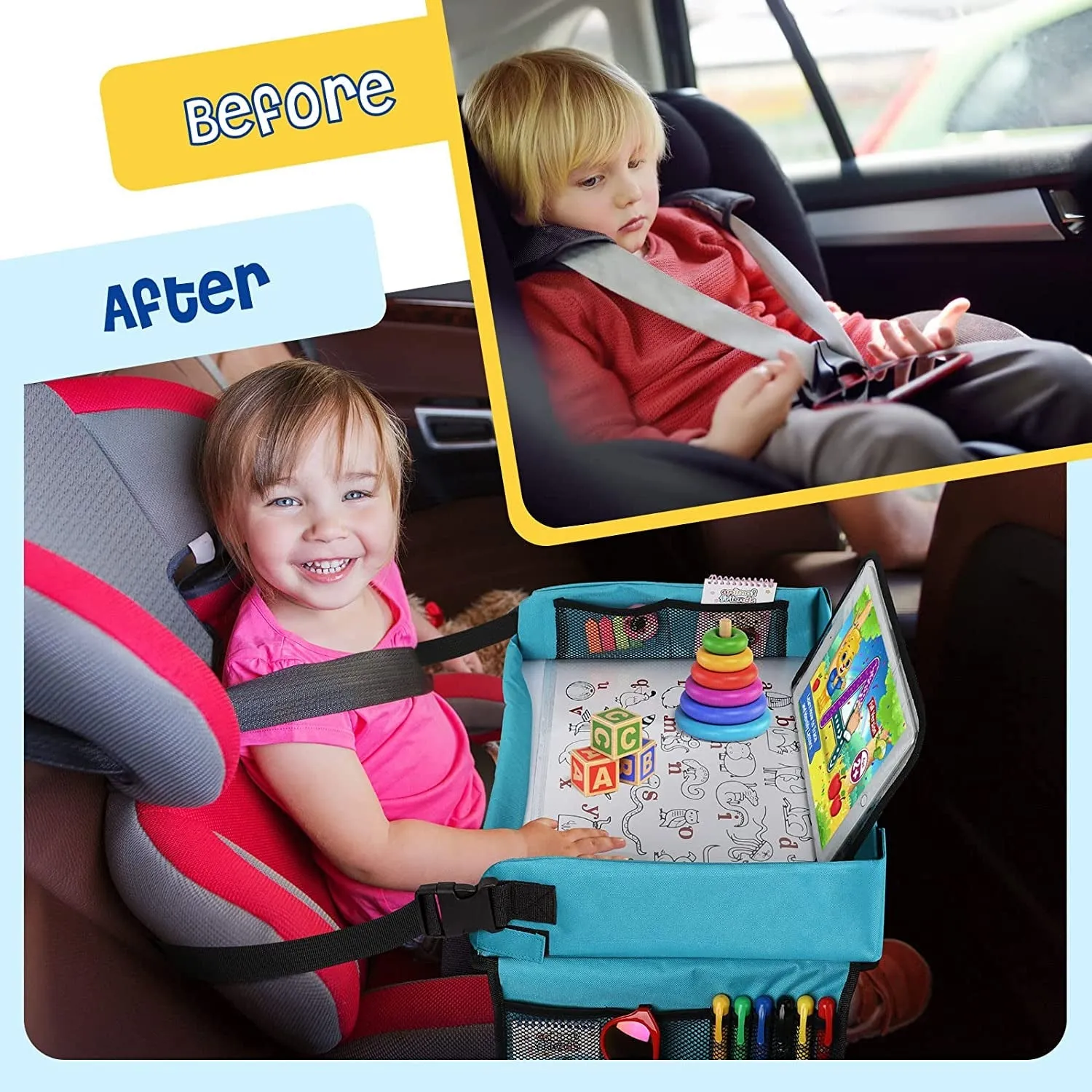 BUENAVO Car Seat Organizer Kids Travel Tray for Kids Toddlers Activities in Car Seat