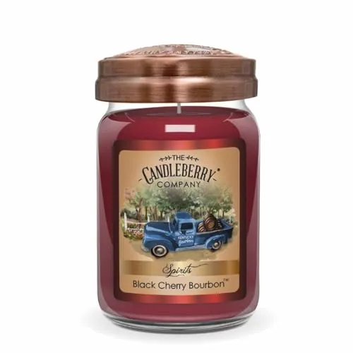 Candleberry Candles | Spirits Bourbon Inspired | Strong Fragrances for Home | Hand Poured in The USA | Highly Scented & Long Lasting | Large Jar 26 oz | (Black Cherry Bourbon)