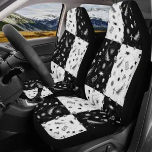 Car Accessories | Car Seat Covers for Front & Back | Cool Fitted Sweat Protector | Vehicle Interiors Upholstery | Monochrome Checkered