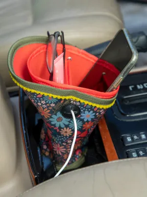 Car Cup Holder Organizer - Dark Blue Daisies