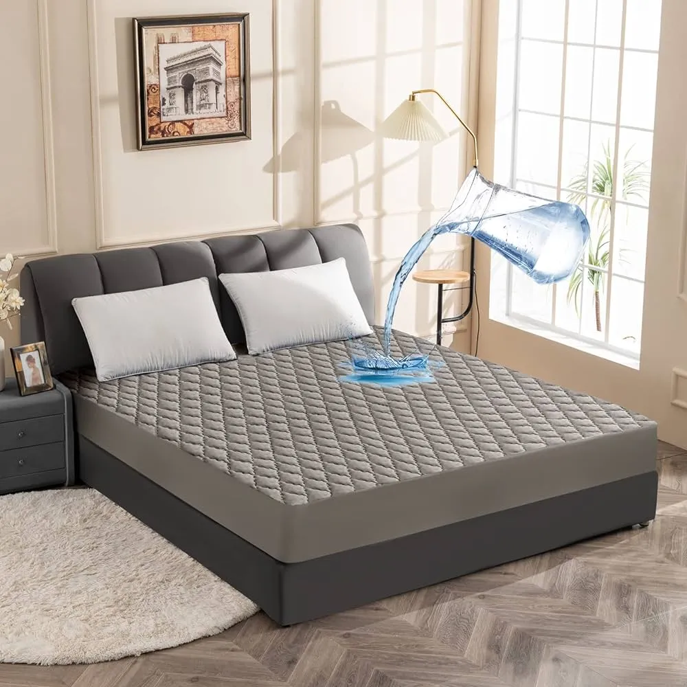 Cotton Quilted Waterproof Mattress Cover - Grey