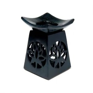 Essential Oil Burner - Black Soapstone Lotus