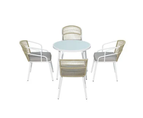 Gardeon Outdoor Dining Set 5 Piece Aluminum Table Chairs Setting White