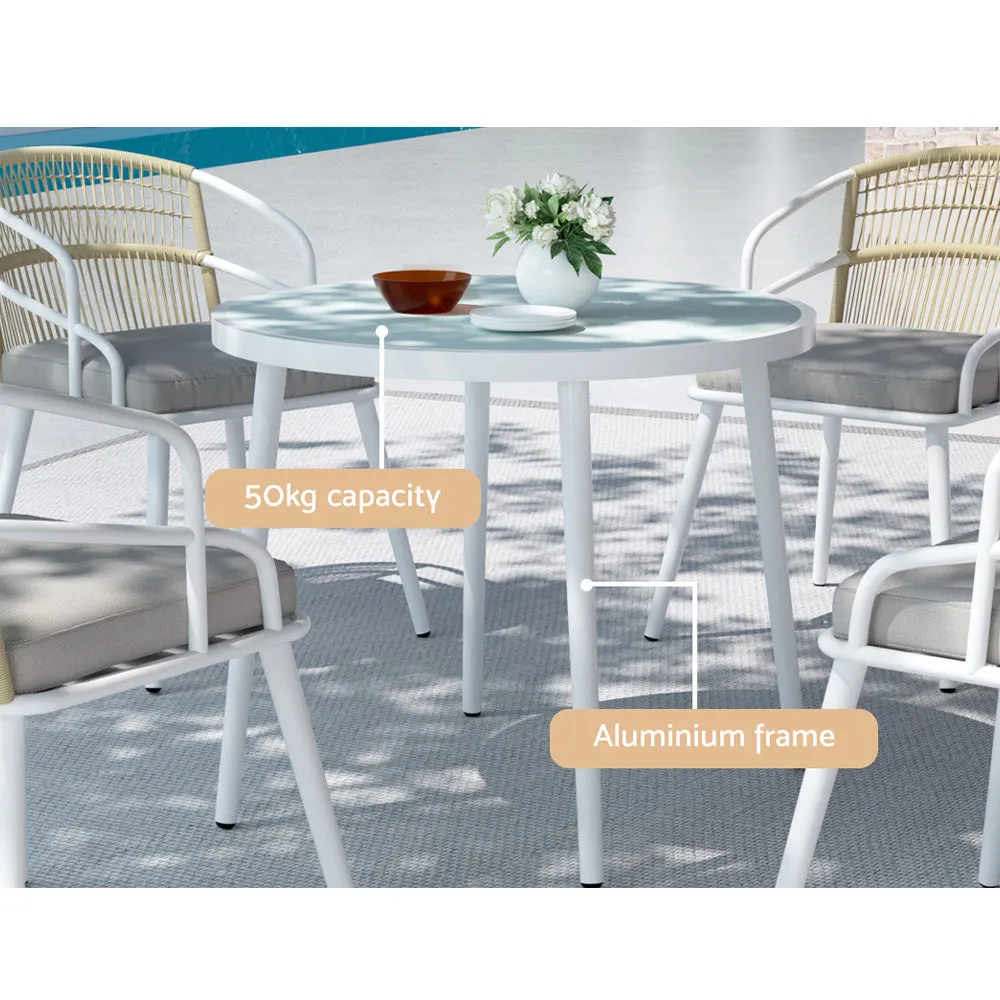 Gardeon Outdoor Dining Set 5 Piece Aluminum Table Chairs Setting White