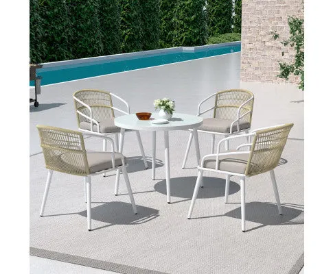 Gardeon Outdoor Dining Set 5 Piece Aluminum Table Chairs Setting White