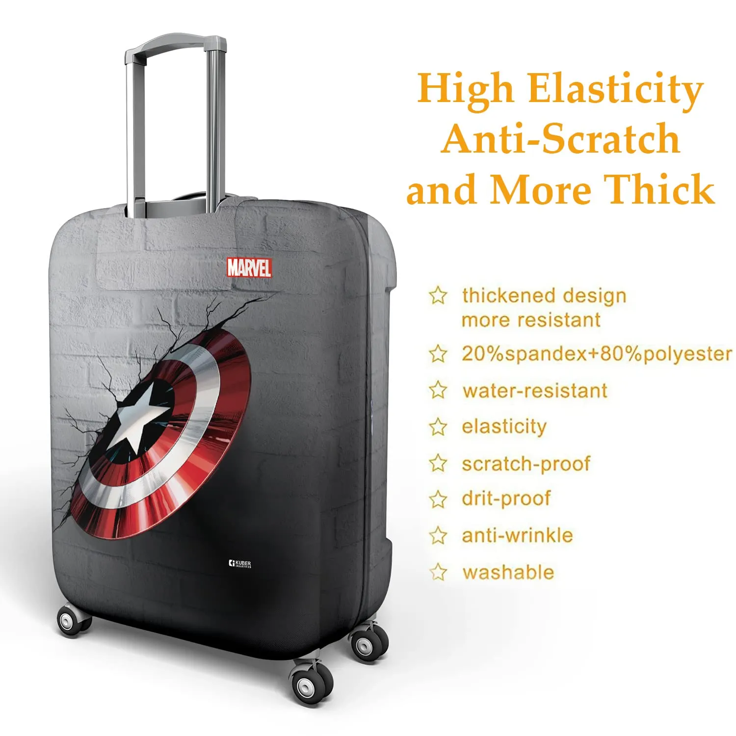 Heart Home Marvel Captain America Shield Luggage Cover|Polyester Travel Suitcase Cover|Washable|Stretchable Suitcase Protector|18-22 Inch|Small (Gray)