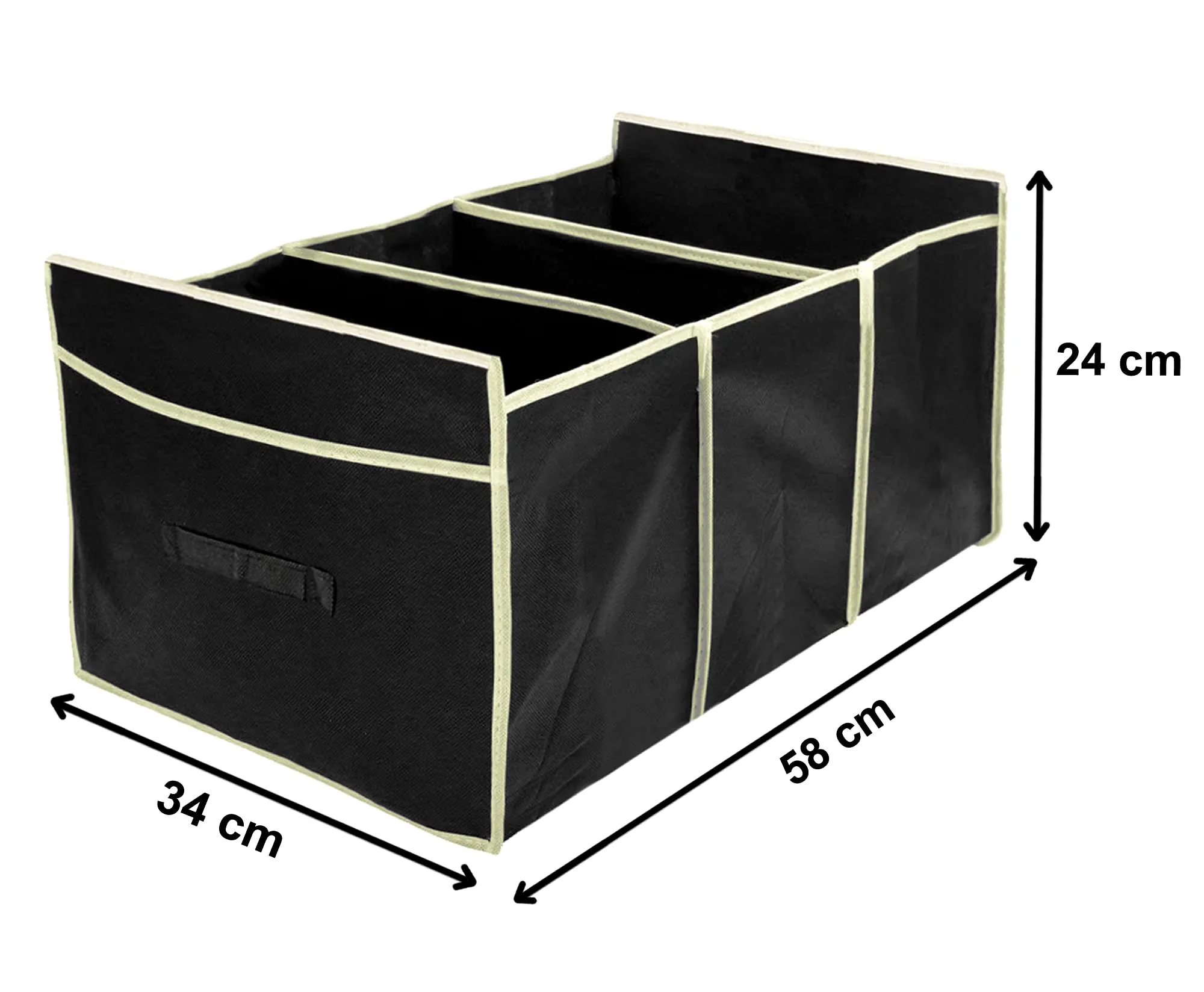 Kuber Industries 3 Large Compartments Collapsible Car Truck Organizers (Black)