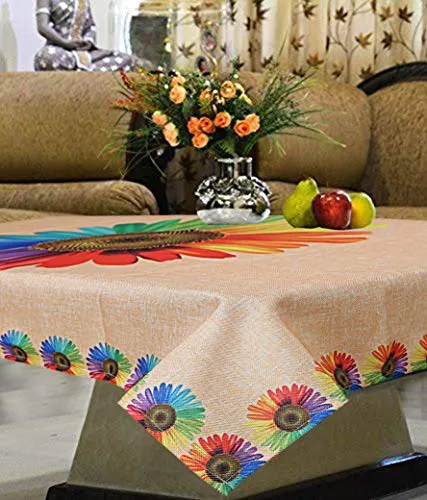 Kuber Industries Center Table Cover|Table Cover 4 Seater|Sun Flower Design|Jute Table Cloth (Gold)(Rectangular, Pack of 1)