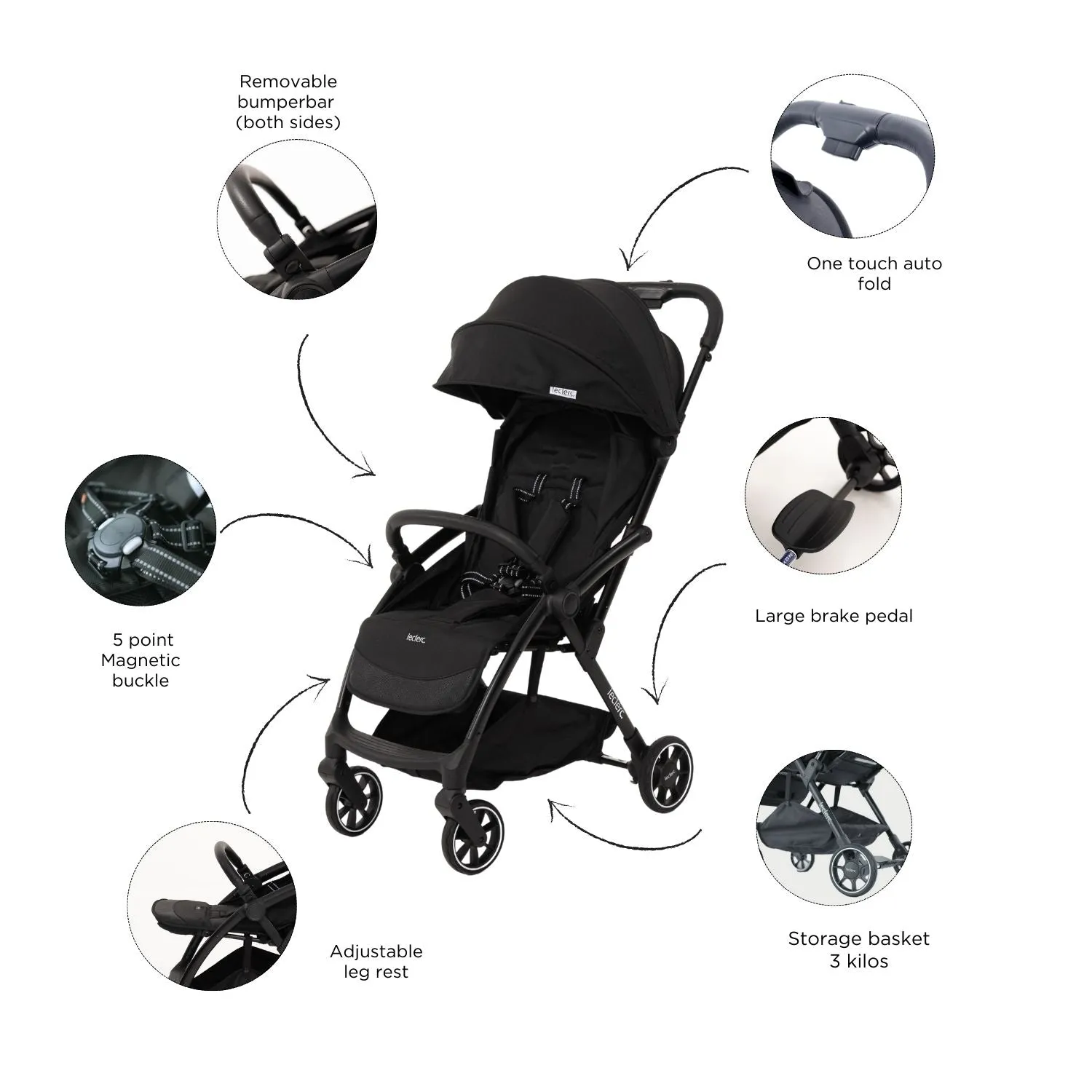 Leclerc Baby Magicfold Plus Stroller Black