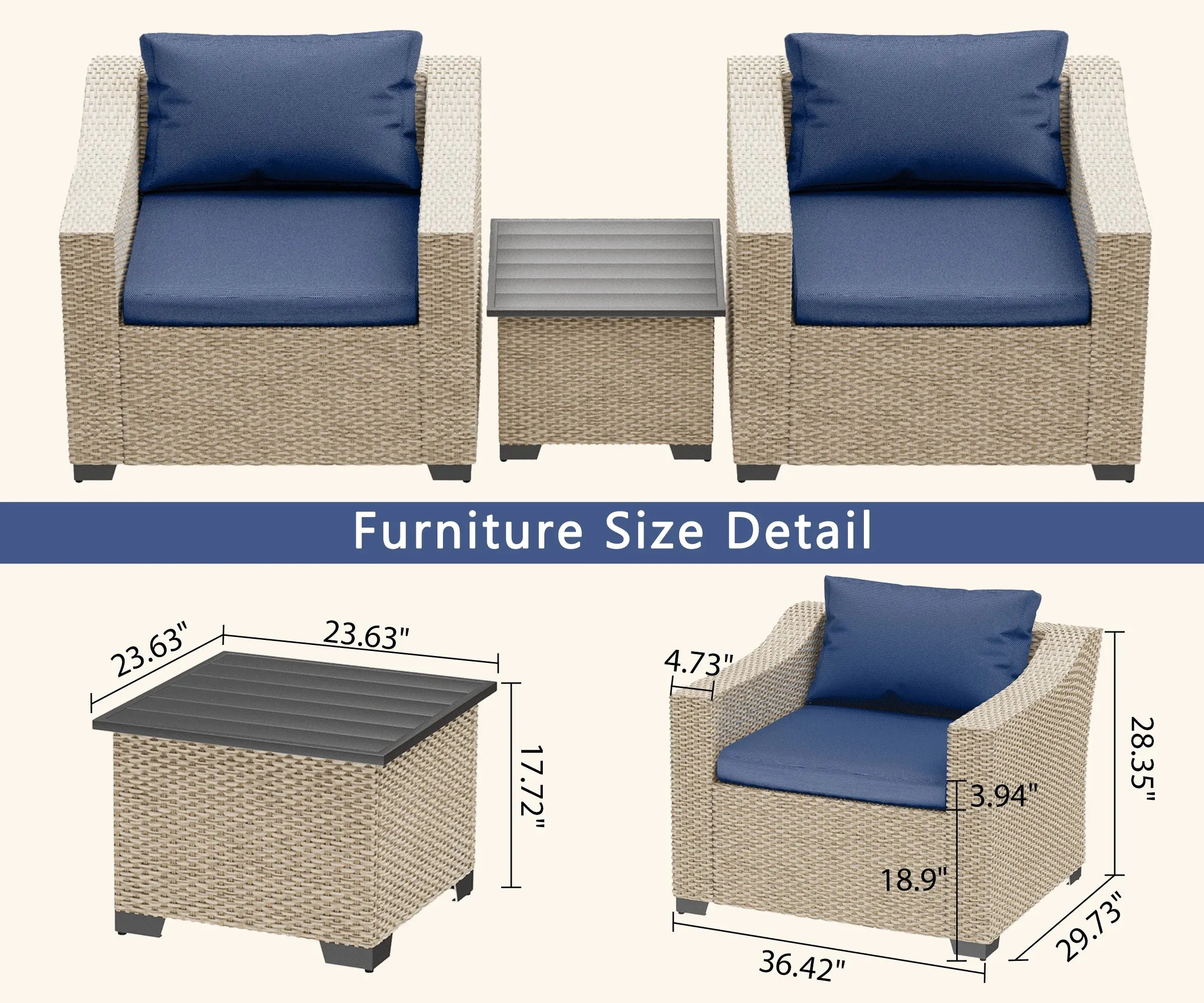 Luxury 3 Pieces Patio Sectional Furniture Set - B