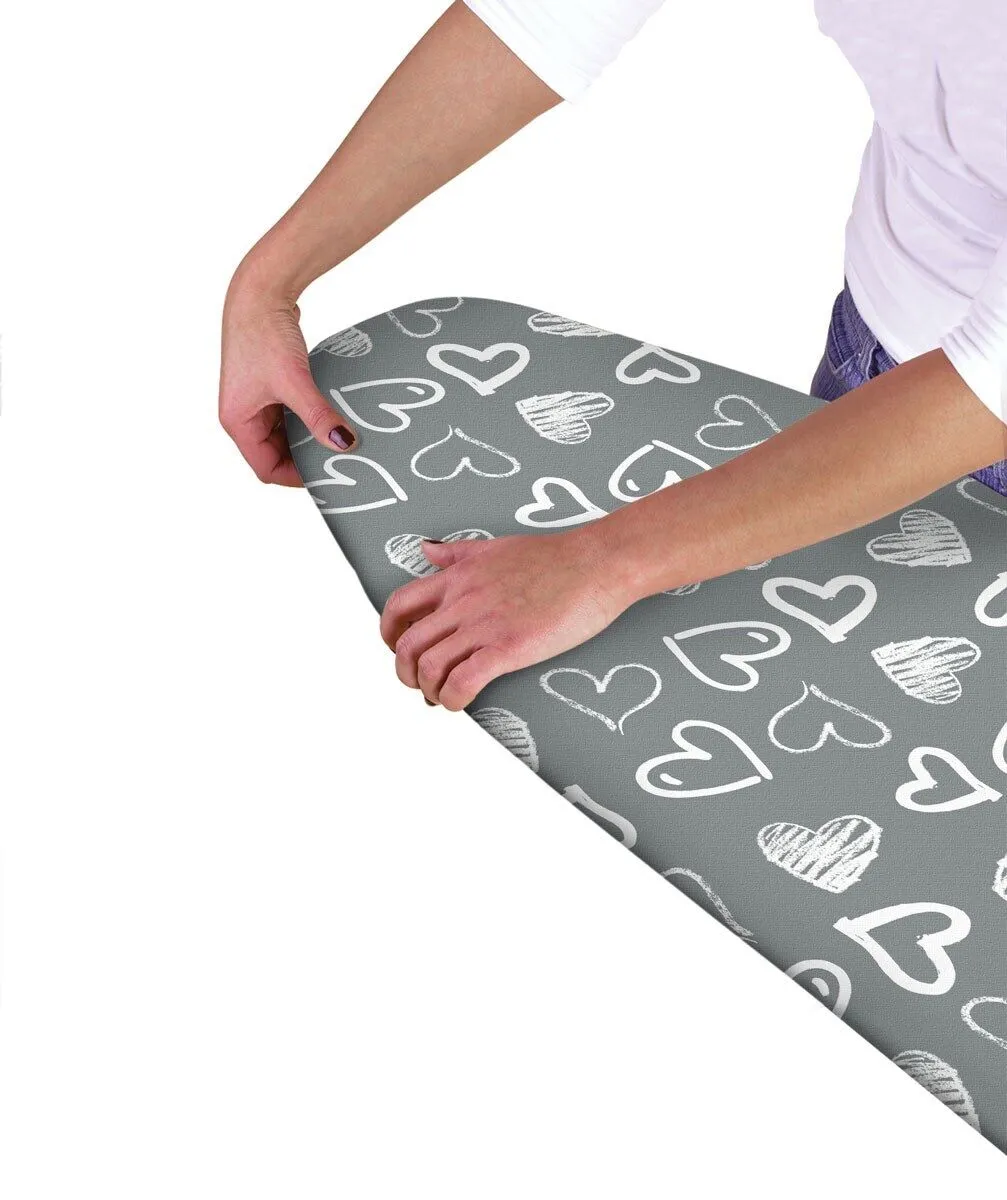 Modern Easy Fit Elasticated Ironing Board Cover - Grey Hearts