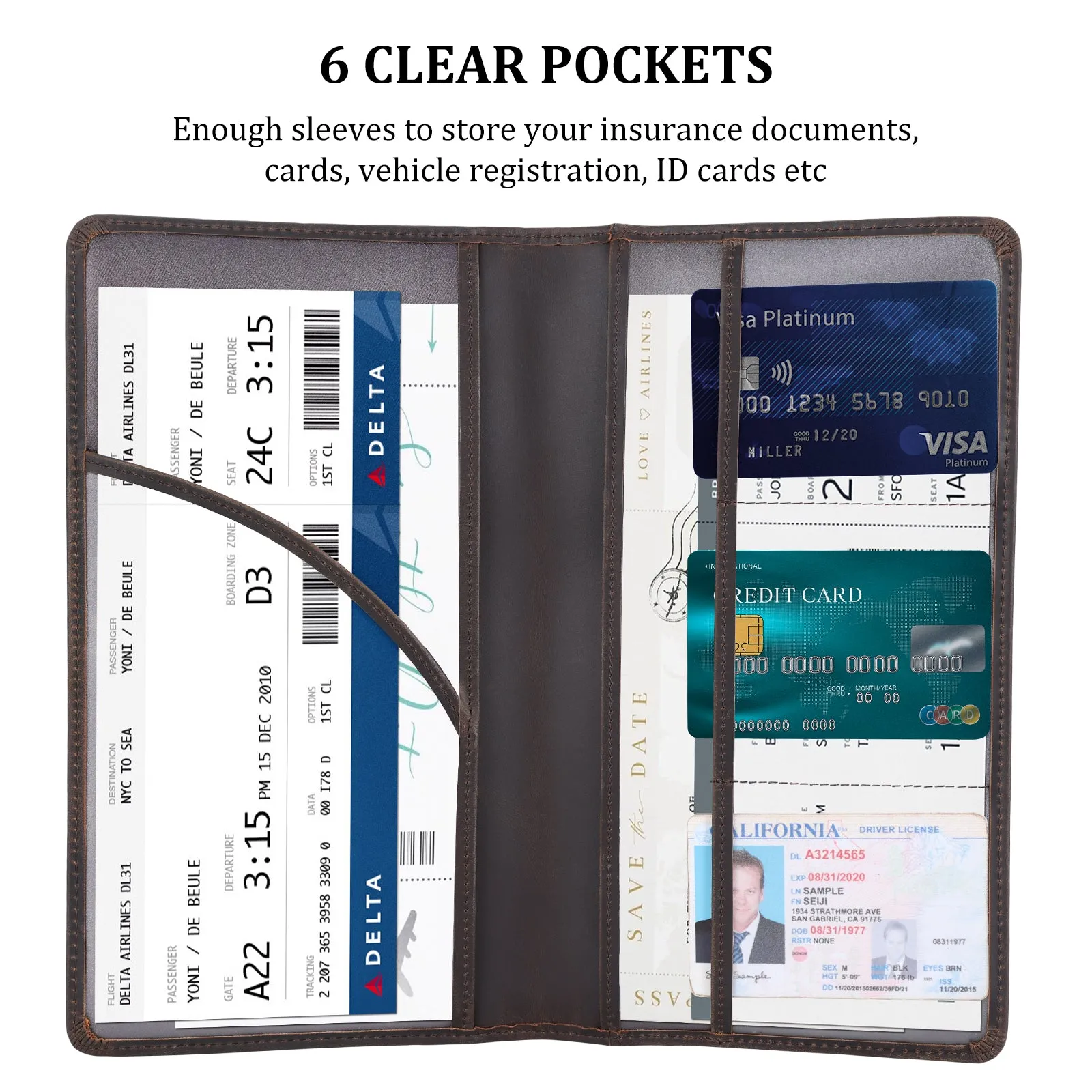 Polare Full Grain Leather Car Registration and Insurance Card Holder, Vehicle Glove Box Organizer Car Essentials RFID Wallet Case for Driver License, Cards & Documents