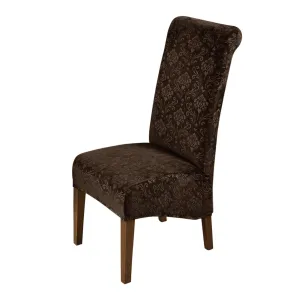 Premium Embossed Velvet Long Back Chair Cover Set of 1/2/4/6, Brown