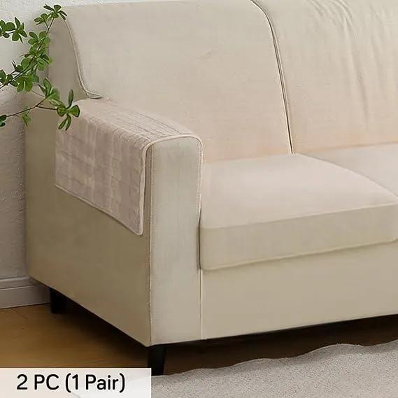 Premium Plush Set of 2 Sofa Armrest Covers, Beige