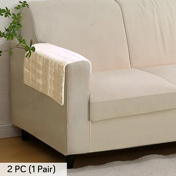 Premium Plush Set of 2 Sofa Armrest Covers, White