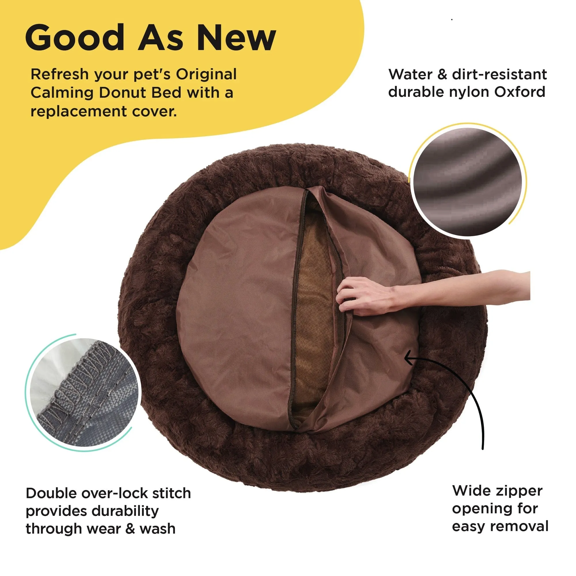 Replacement Cover for Calming Donut Dog Bed in Lux Fur - 36"x36"