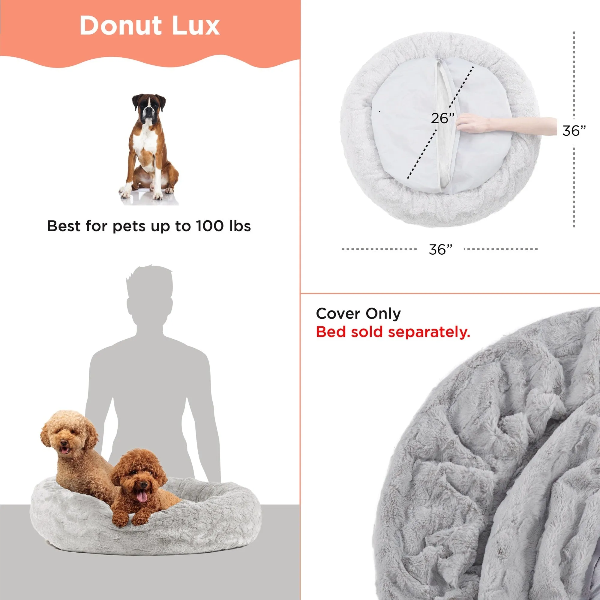 Replacement Cover for Calming Donut Dog Bed in Lux Fur - 36"x36"