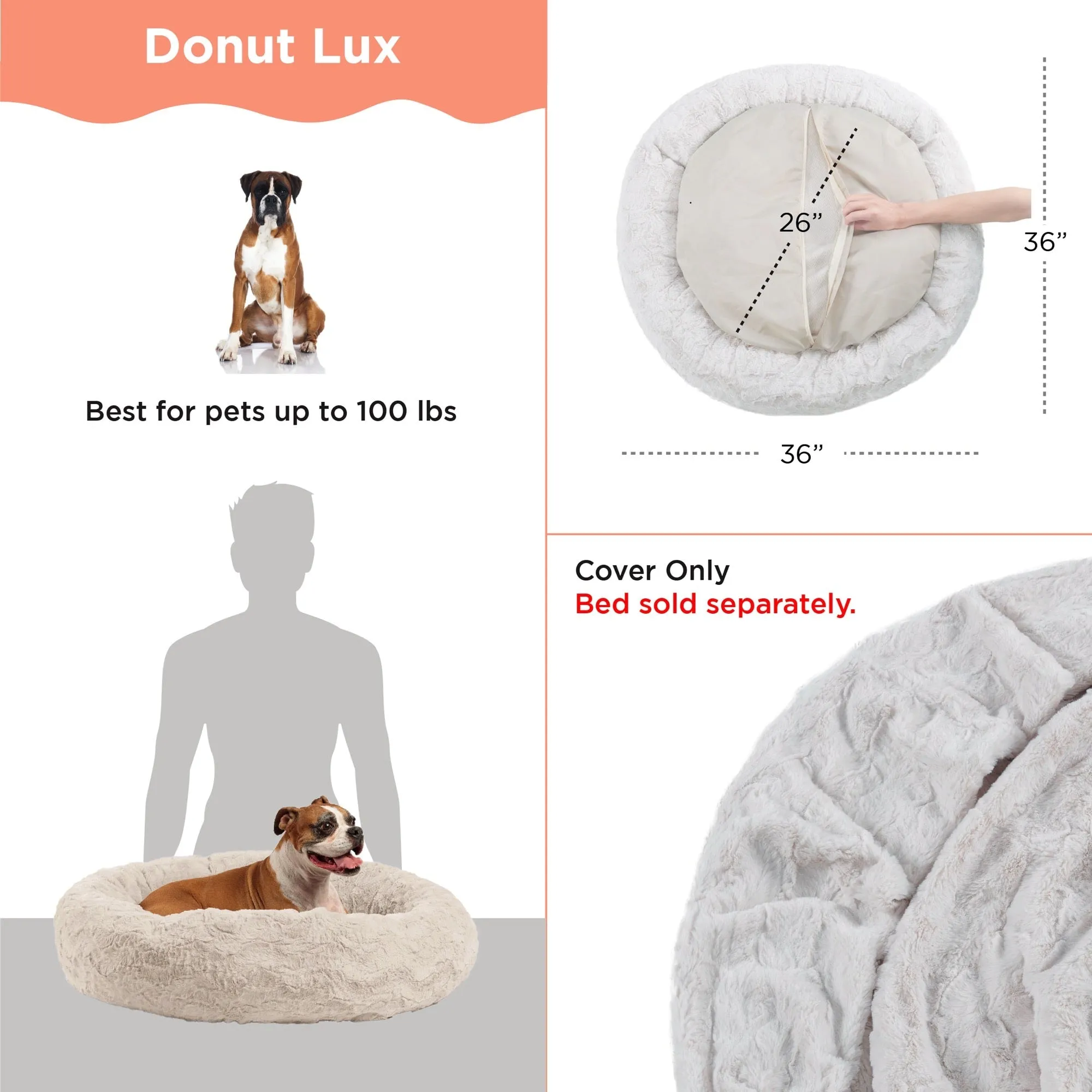 Replacement Cover for Calming Donut Dog Bed in Lux Fur - 36"x36"