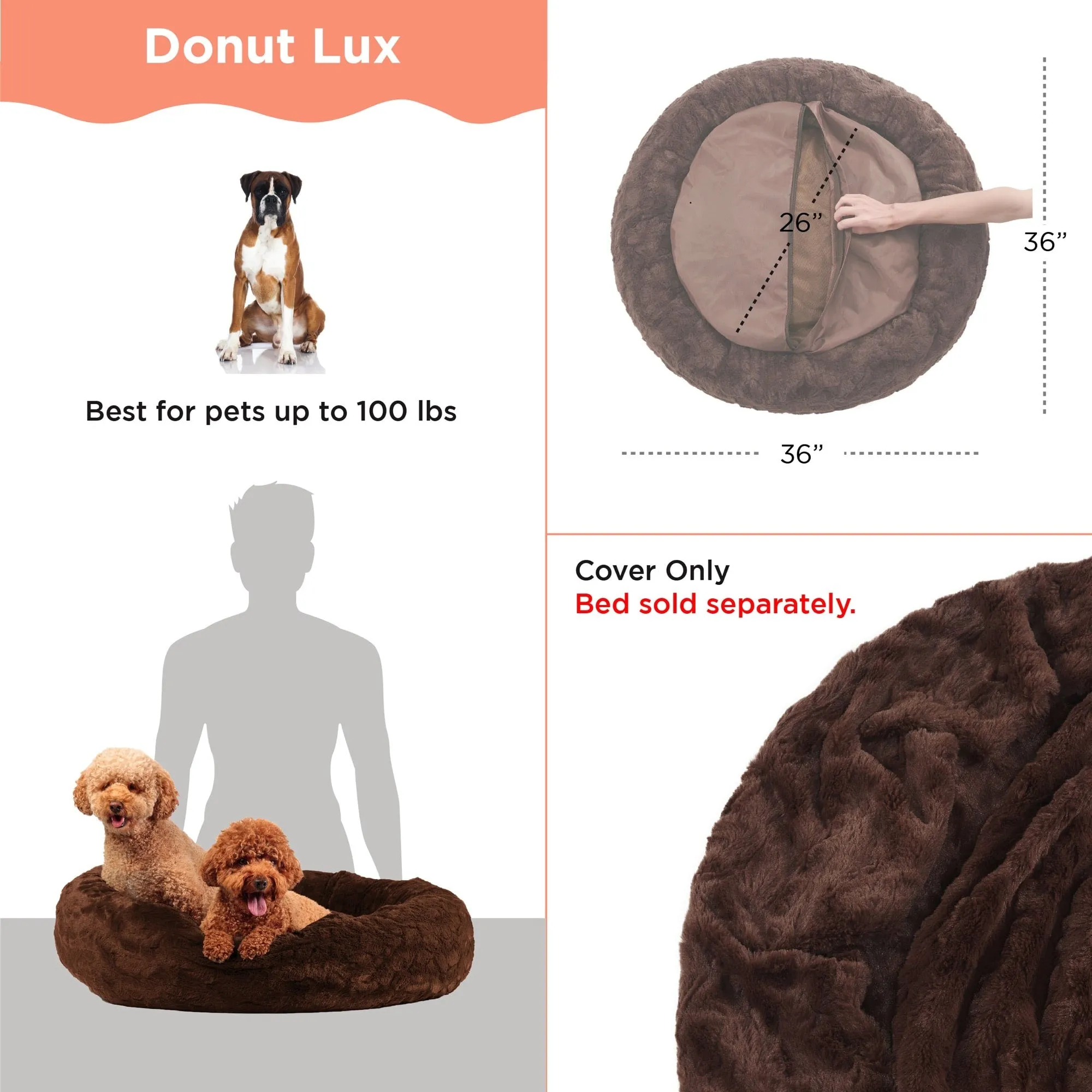 Replacement Cover for Calming Donut Dog Bed in Lux Fur - 36"x36"