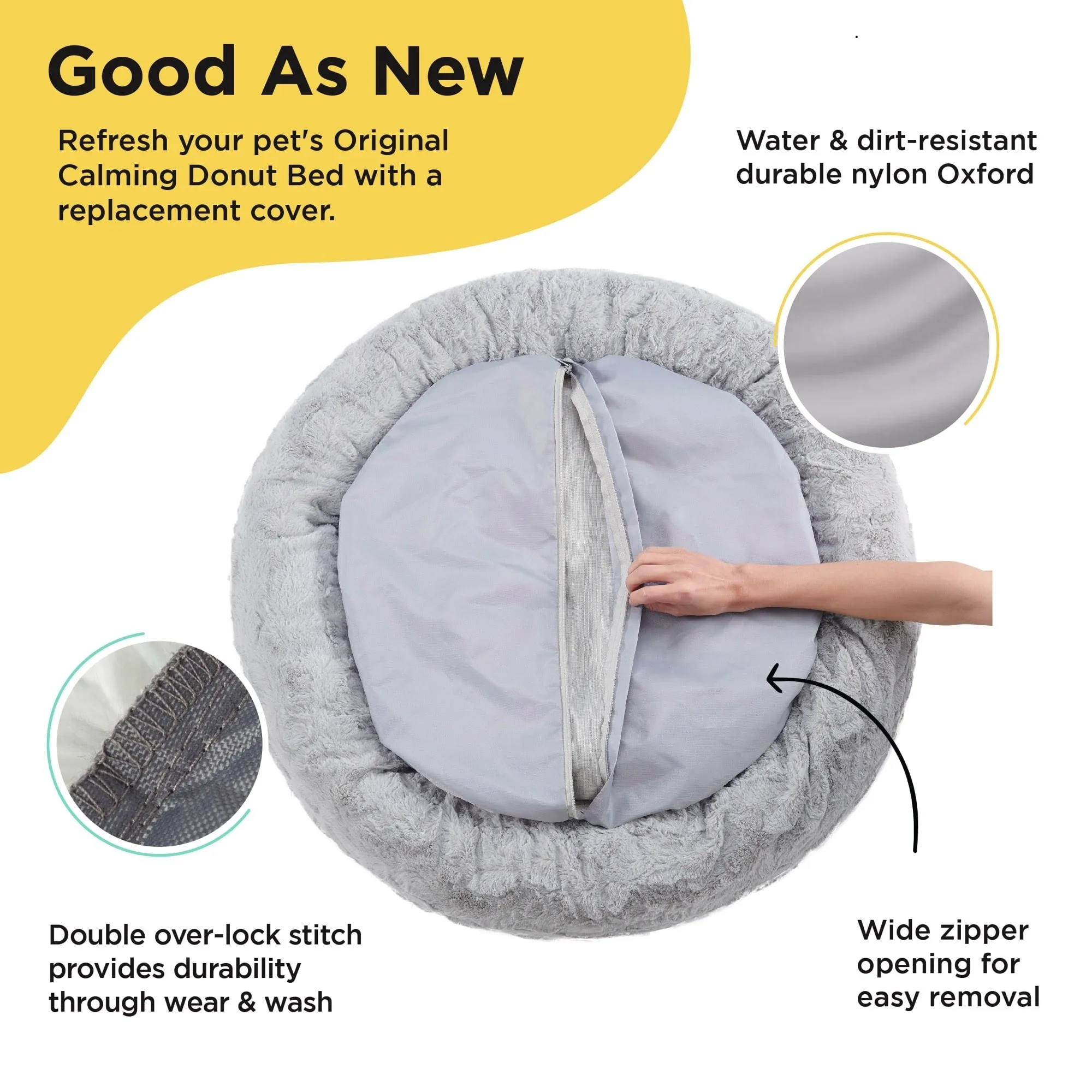 Replacement Cover for Calming Donut Dog Bed in Lux Fur - 36"x36"