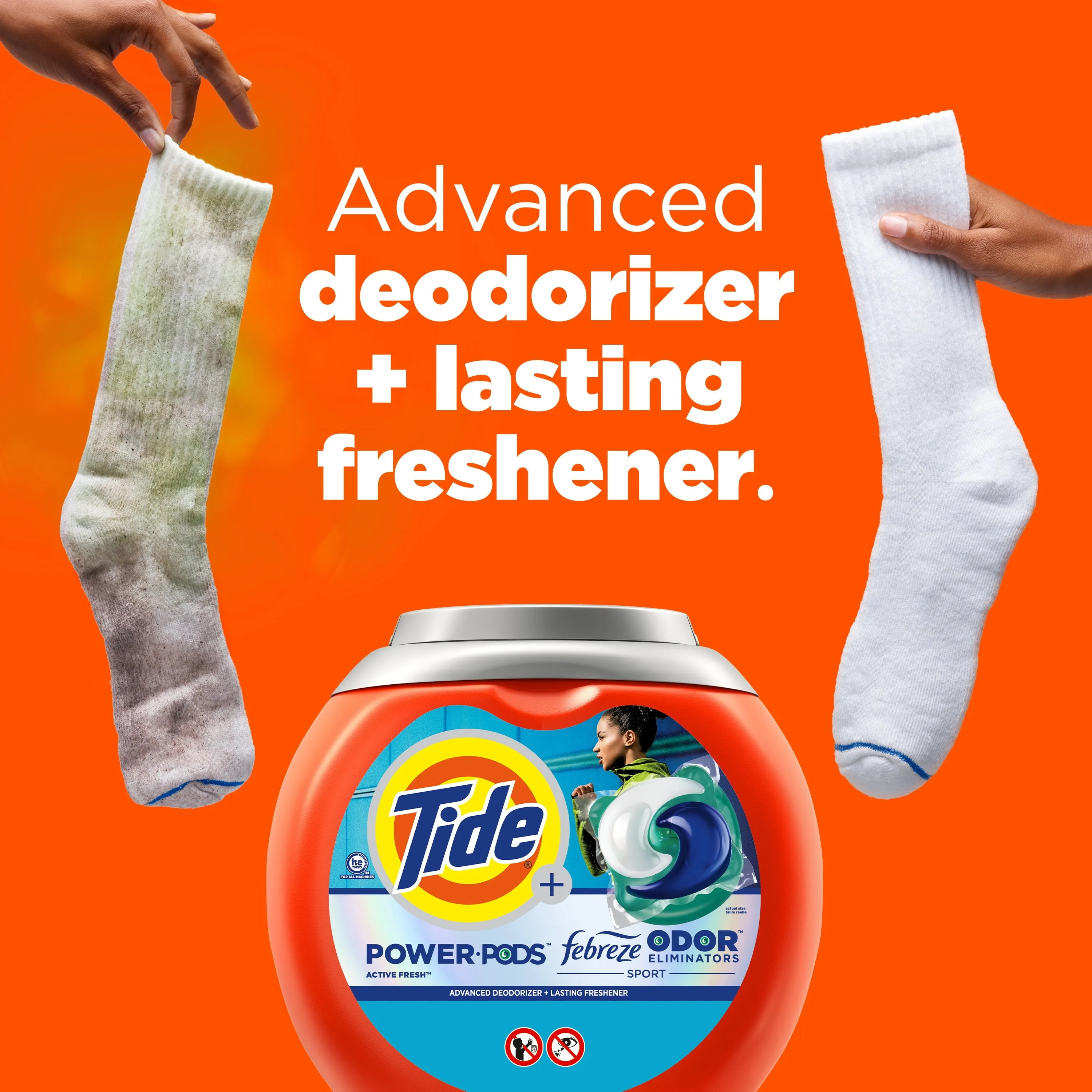 Tide Power Pods Laundry Detergent Soap Packs with Febreze, Sport Odor Defense, 45 Ct