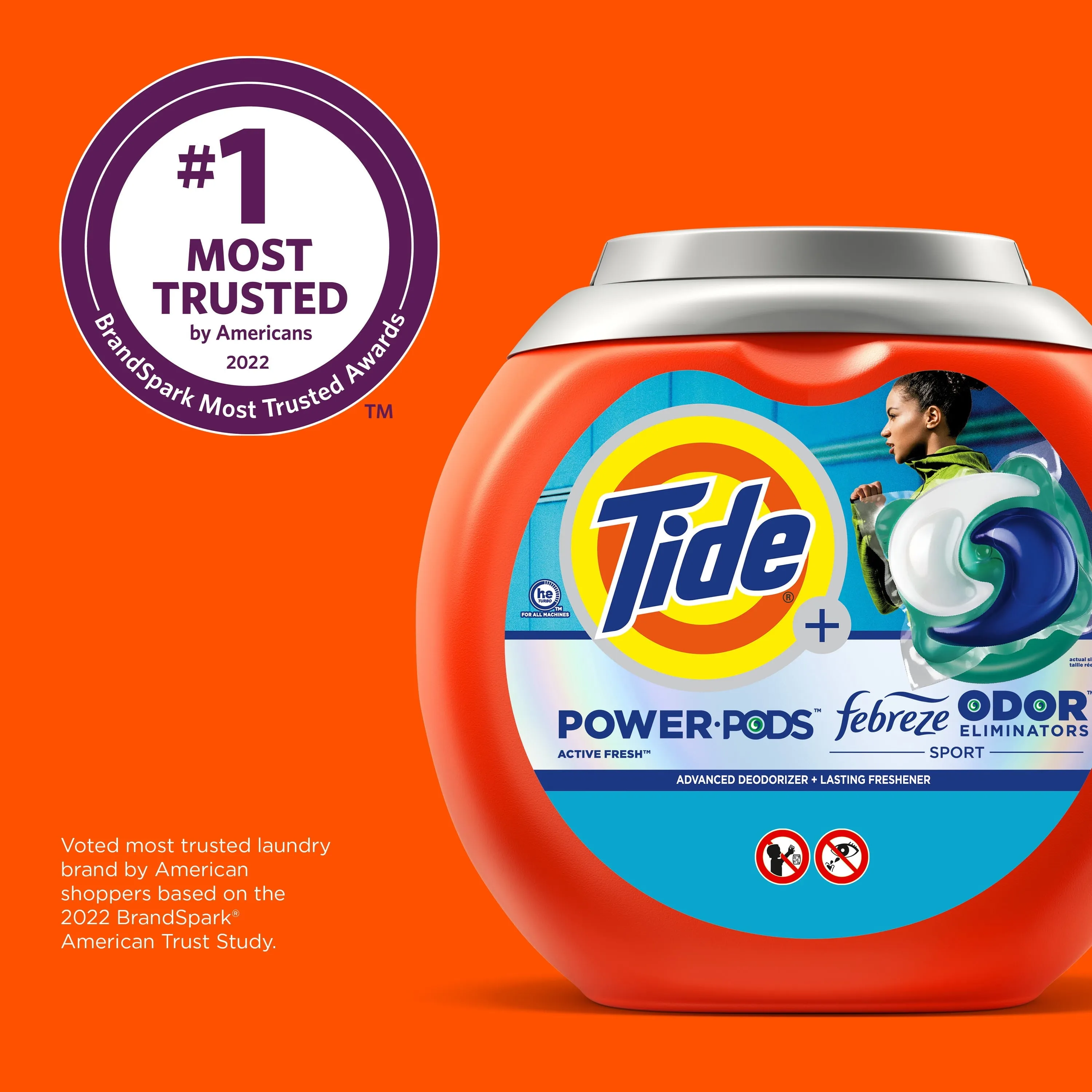 Tide Power Pods Laundry Detergent Soap Packs with Febreze, Sport Odor Defense, 45 Ct