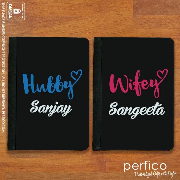 Wifey and Hubby © Personalized Passport Cover Set for Couples